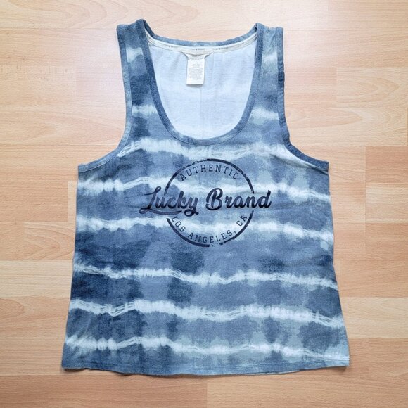 Lucky Brand Women's Blue Tie Dye Logo Racerback Tank Top | Size: Medium - Picture 1 of 11